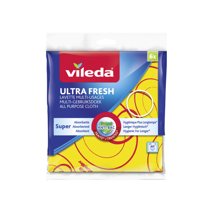 Lavette Microfibre - Ultra Fresh x3 VILEDA : le lot de 4 lavette à