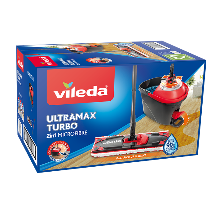 Kit complet Ultramax XL Vileda, kit balai avec seau, balai à plat et  serpillière en microfibre, pour tous les sols durs, serpillière  durable,Vileda